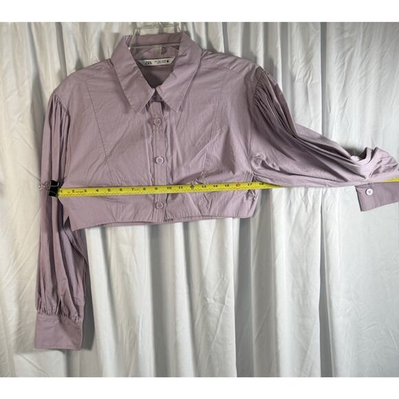 Zara Voluminous Poplin Crop Top w/Balloon Sleeves, Lavender, Sz: L, 84-03 - Picture 6 of 11